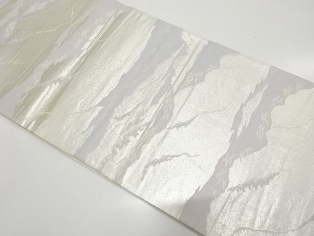 霞に草花模様織り出し　袋帯